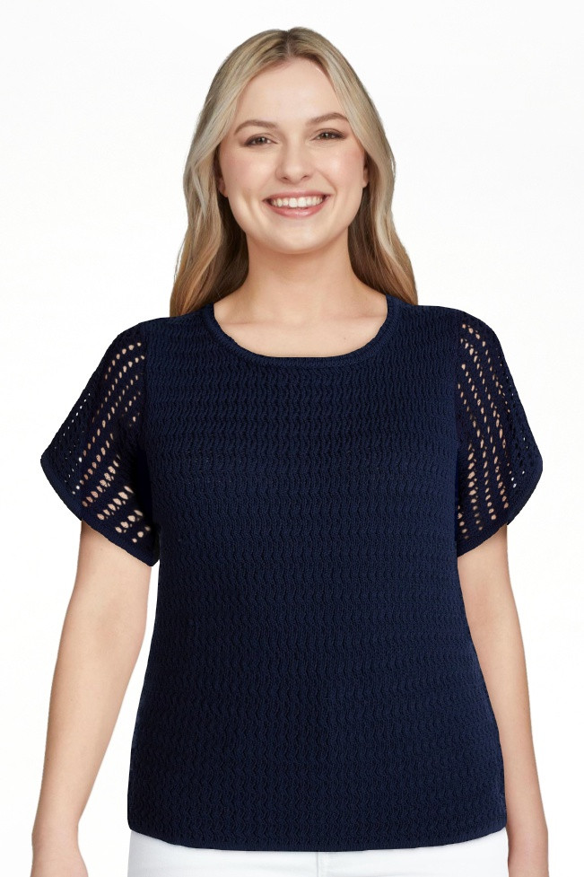 Time and Tru Women's Textured Crewneck Sweater with Short Sleeves, Lightweight, Sizes XS-XXXL | Walmart (US)