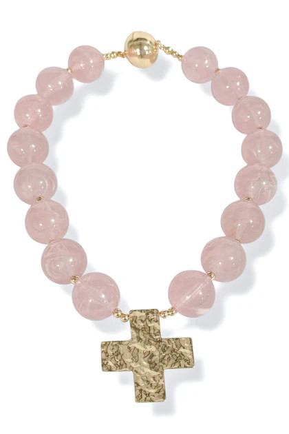 Make An Impact Light Pink and Gold Pendant Ball Bead Necklace | The Willow Tree
