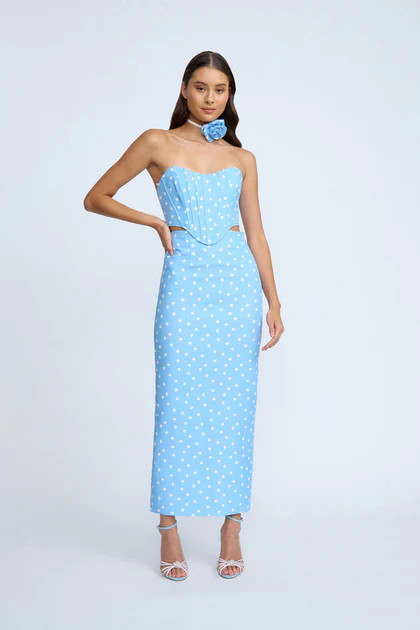 Mira Polka Pencil Skirt - Sea Blue Ivory | By Johnny