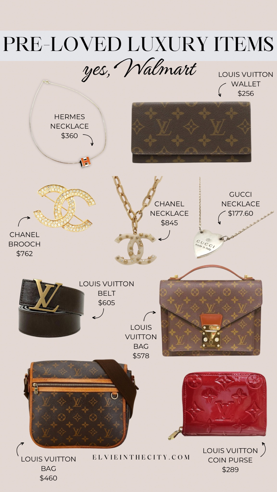 Pre-love luxury items available at Walmart! Find wallets, purses jewelry, and belts from brands like Chanel, Louis Vuitton, Gucci and Hermes. These would make for great gifts for the holidays. 

#walmartpartner
#walmartfashion
@Walmartfashion
#WalmartPreLovedFashion

Gifts for her, gift guide, Luxury purse, luxury wallet, holiday gifts, pre-owned, high-end jewelry, fashion over 40

#LTKHoliday #LTKOver40 #LTKGiftGuide