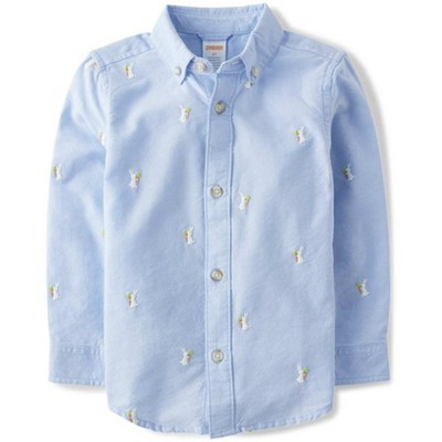 Gymboree Boys Long Sleeve Embroidered Bunny Oxford Button Up Shirt - Enchanted Garden Blue 10 | Target
