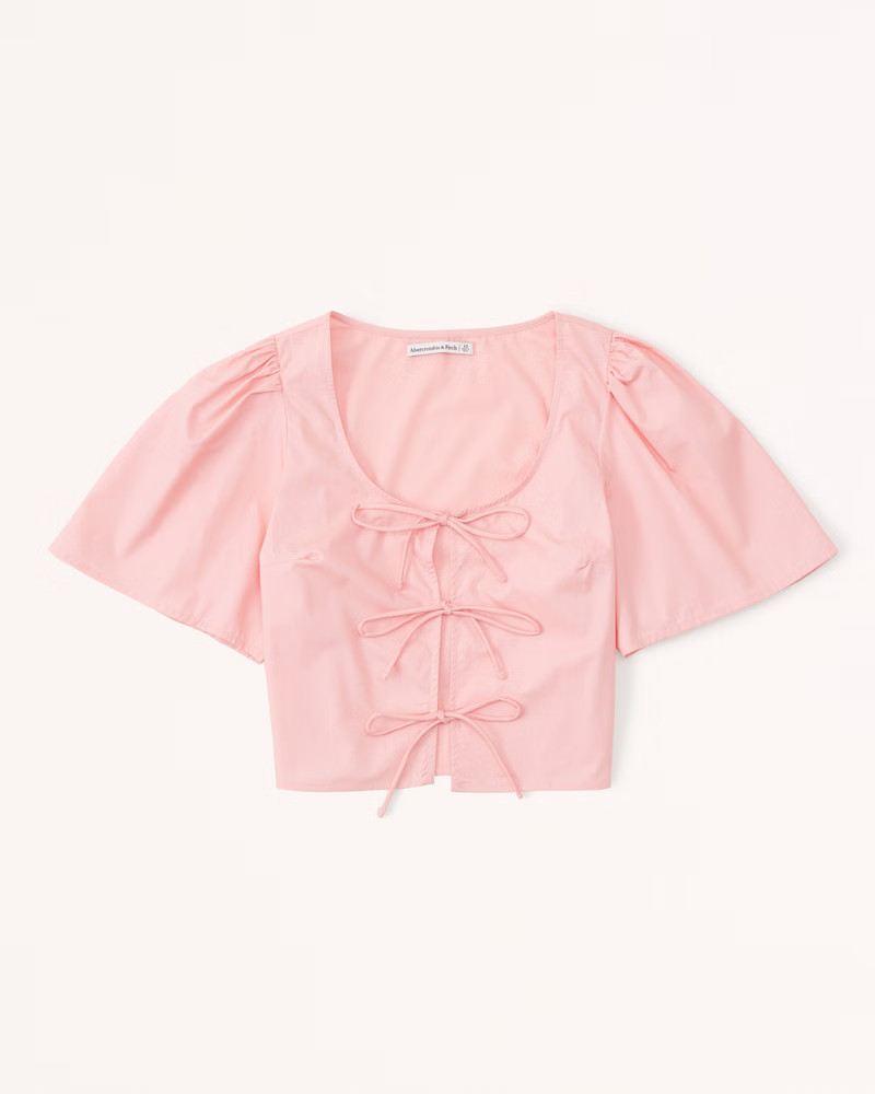 Tie-Front Poplin Top | Abercrombie & Fitch (US)