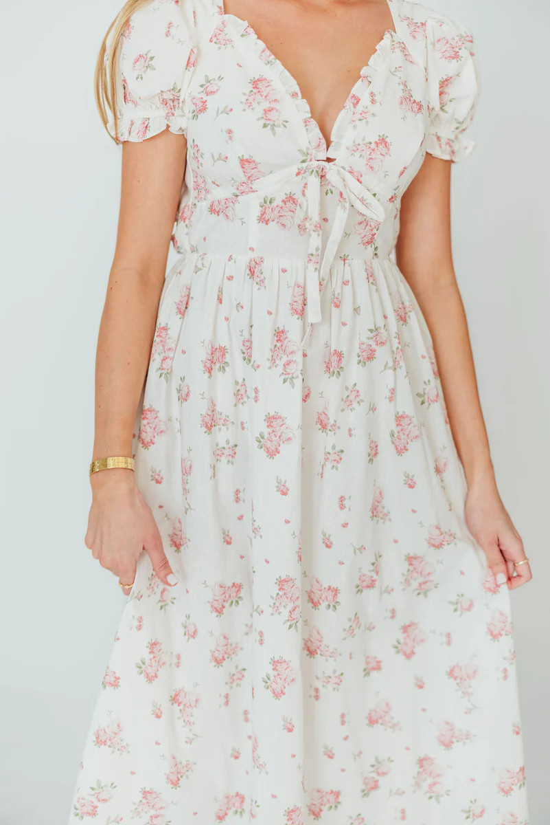 Sophia Midi Dress in White/Pink Floral | Worth Collective