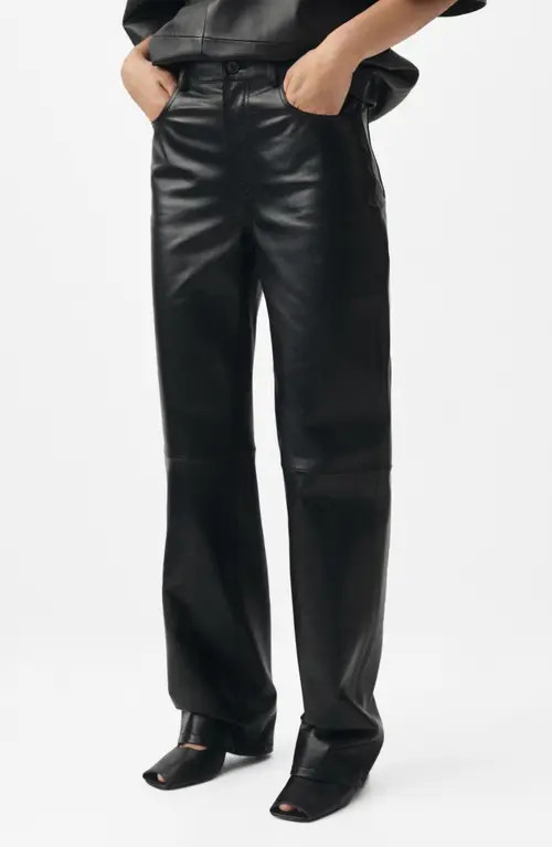 MANGO Selection Leather Straight Leg Pants in Black at Nordstrom, Size 4 | Nordstrom