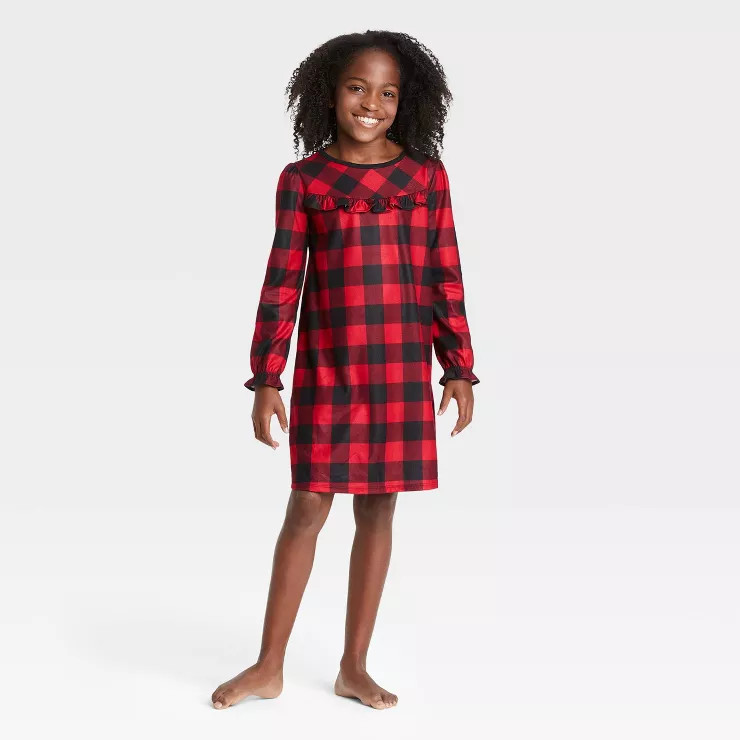 Kids' Holiday Buffalo Check Flannel Matching Family Pajamas NightGown - Wondershop™ Red/Black | Target