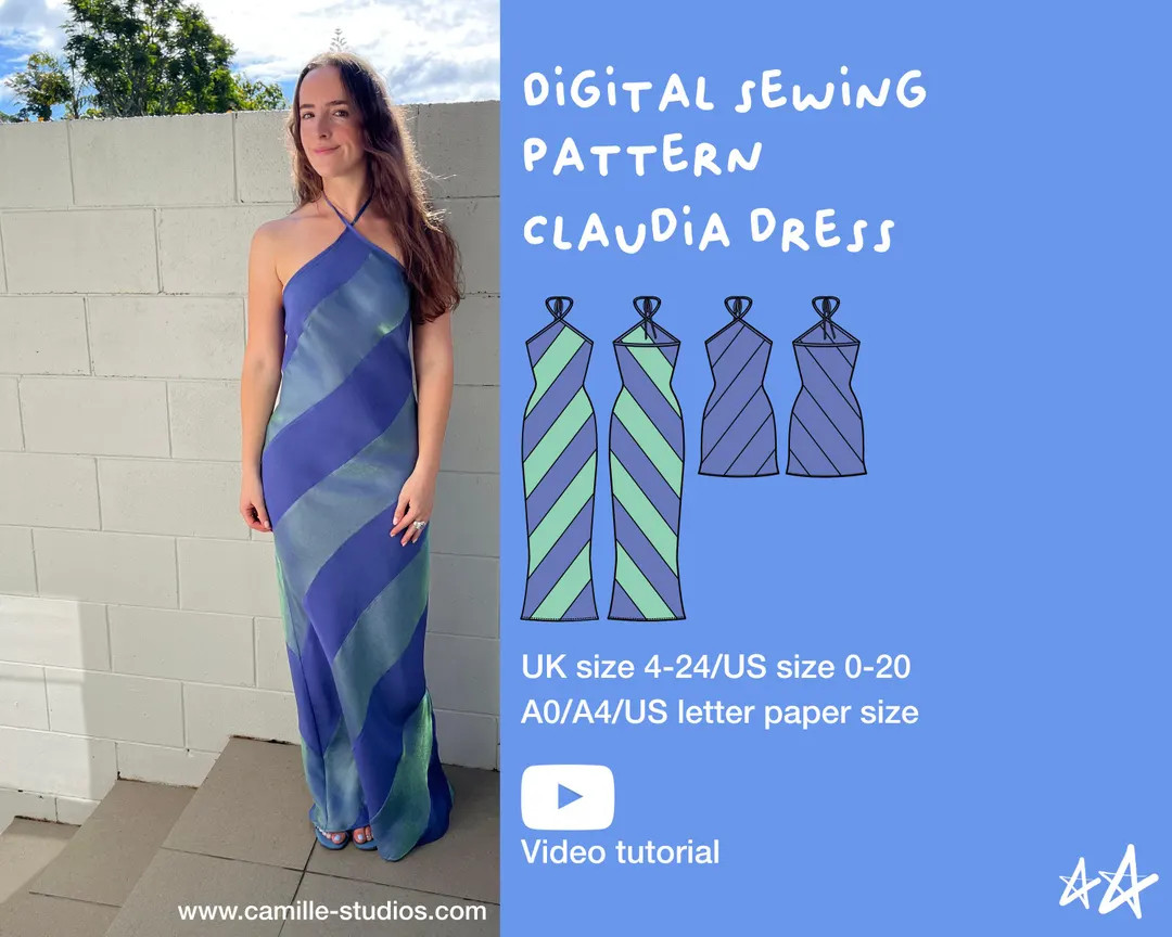 Claudia Dress/Summer bias cut dress (mini + maxi lengths)/Digital PDF sewing pattern/Size UK 4-24... | Etsy (US)