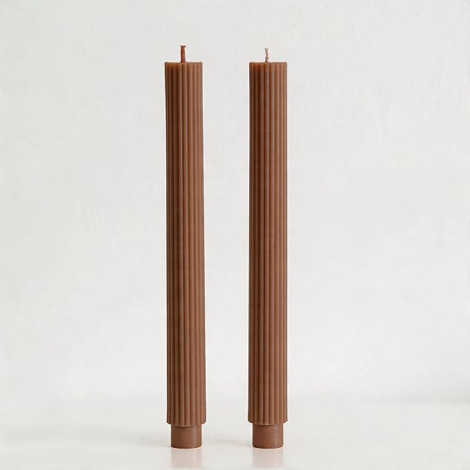 2 Pack | 10" Premium Unscented Ribbed Wick Taper Candles, Tall Ribbon Wax Dinner Unscented Modern... | Amazon (US)