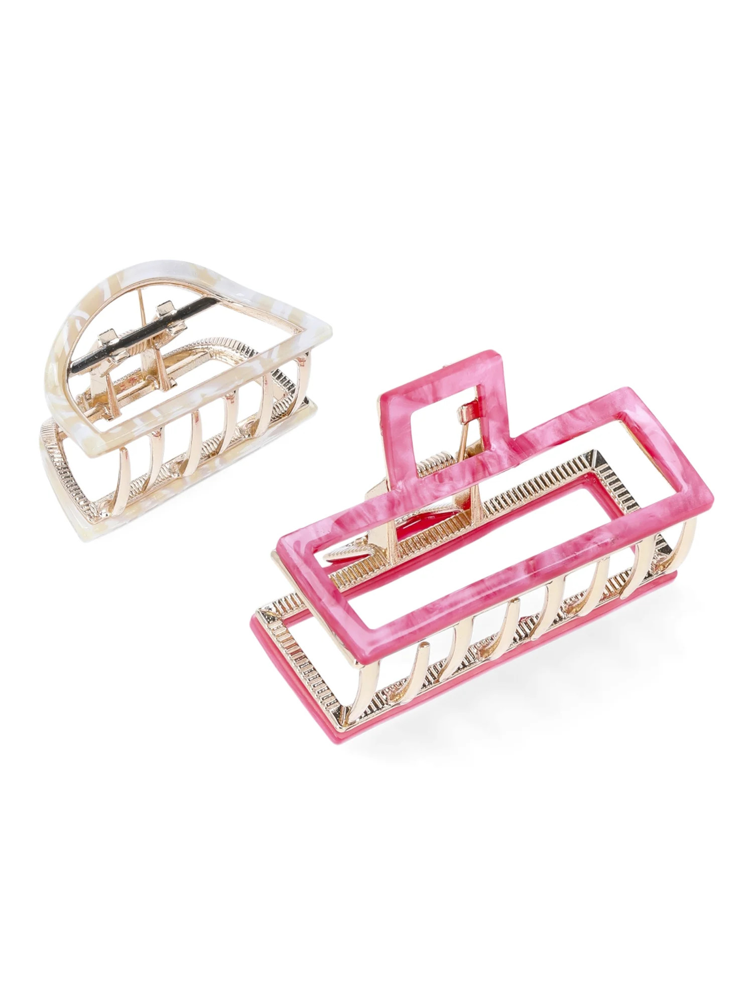 Time and Tru Women’s Geo Hair Claws Set, 2-Piece, Pink - Walmart.com | Walmart (US)