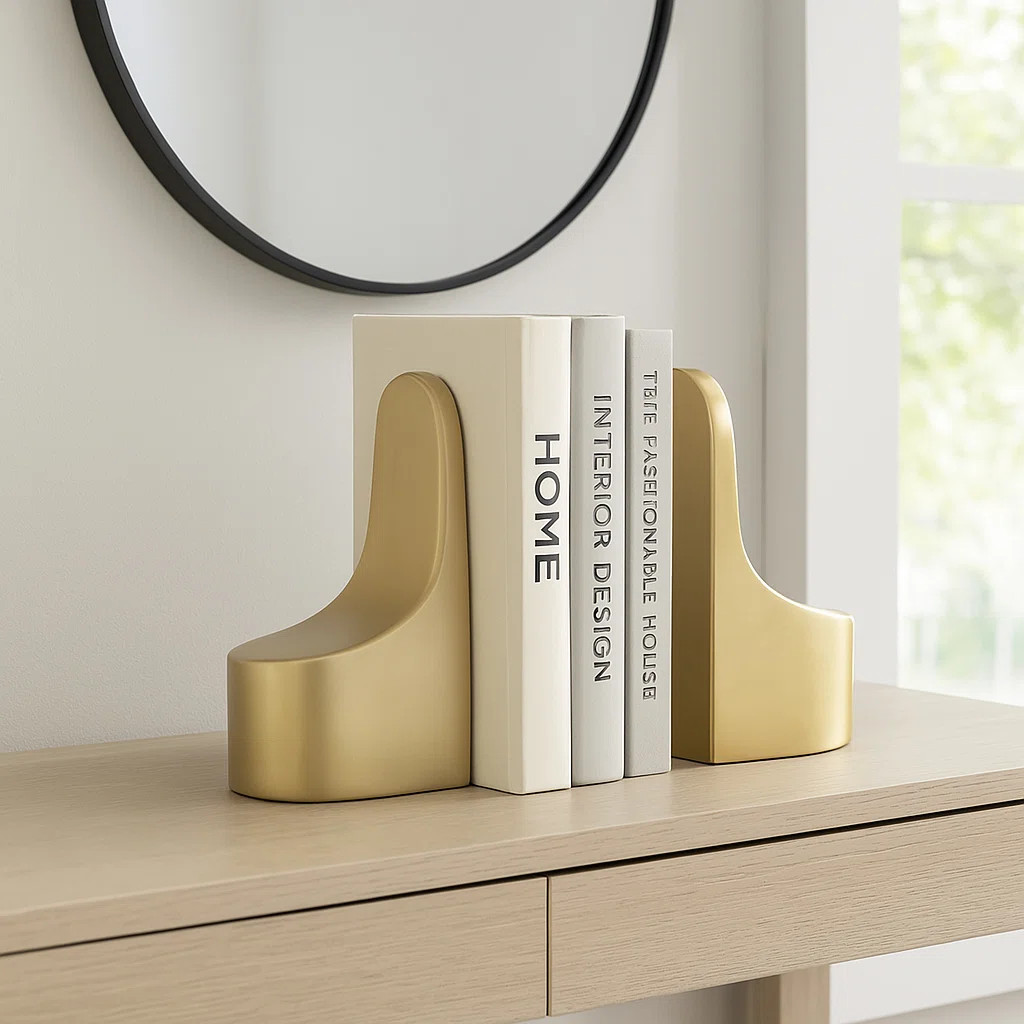 Modern Sculptural Curved Bookends for Home Decor - Decorative Book Ends for Desk Decor, Bookshelf... | Wayfair North America