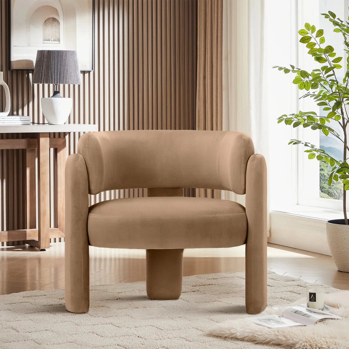 33" Wide Upholstered Modern 3-Legs Barrel Accent Chair | Wayfair North America