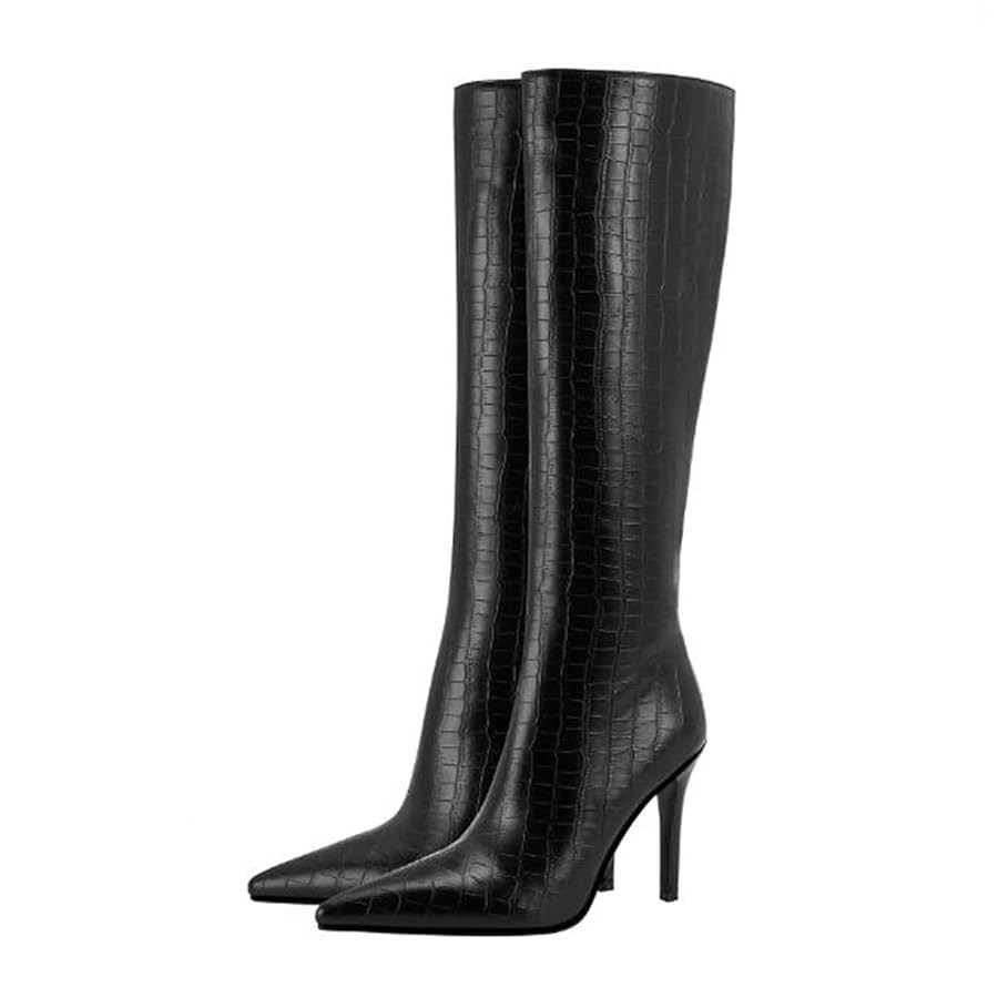 Vujkliy Women's Pointed Toe Stiletto Heel High Heel Side Zipper Large Size Knee High Boots Black | Amazon (US)