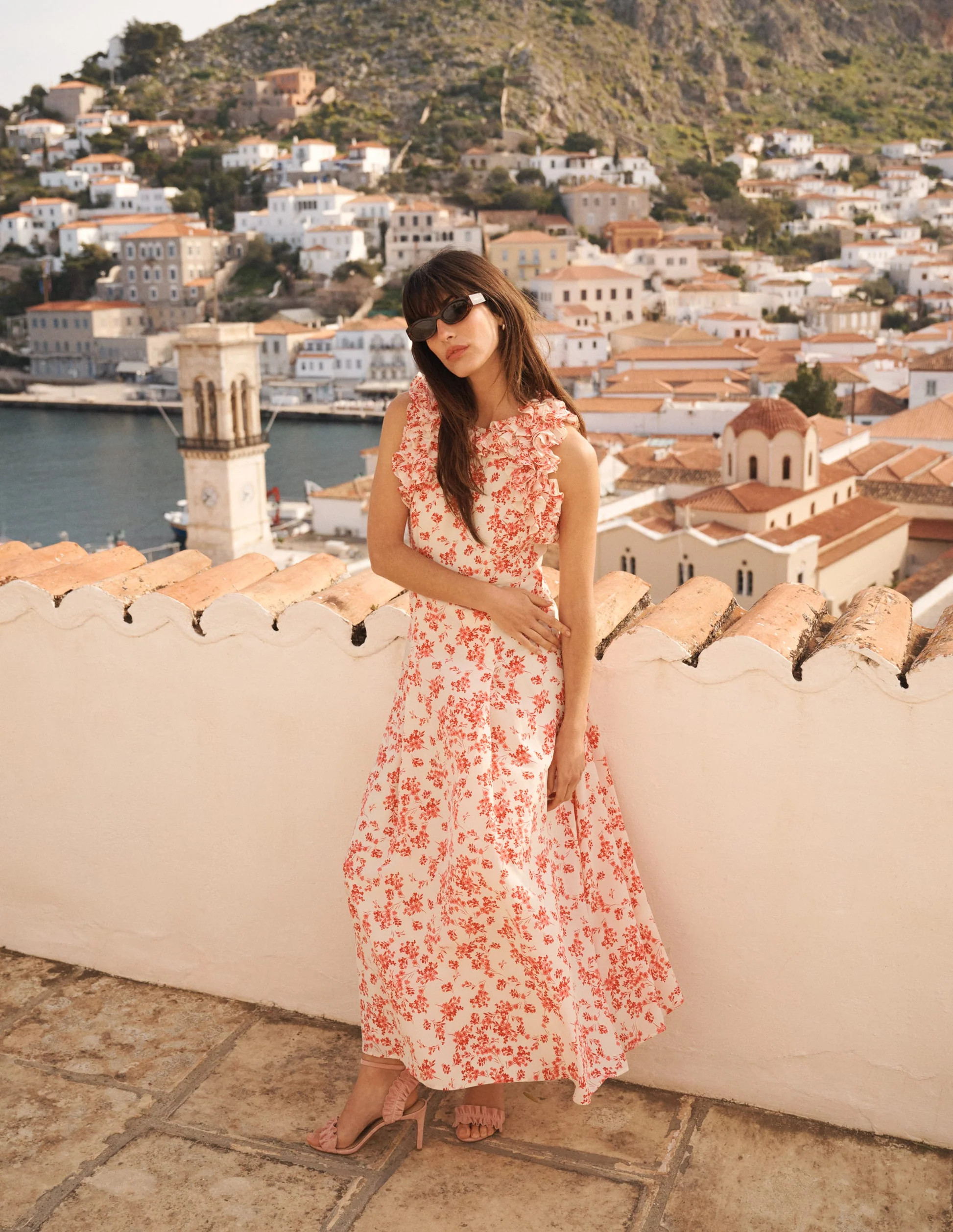 Ruffle Silk Midi Dress-Pink Bloom Scatter Mono | Boden (US)