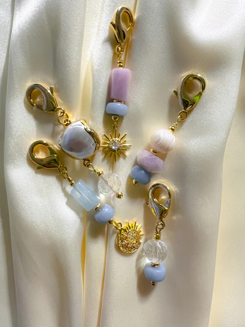 Celestial Mini Gold Keychain Natural Gemstones Kunzite Morganite Angelite Electroplated Shell Cry... | Etsy (US)
