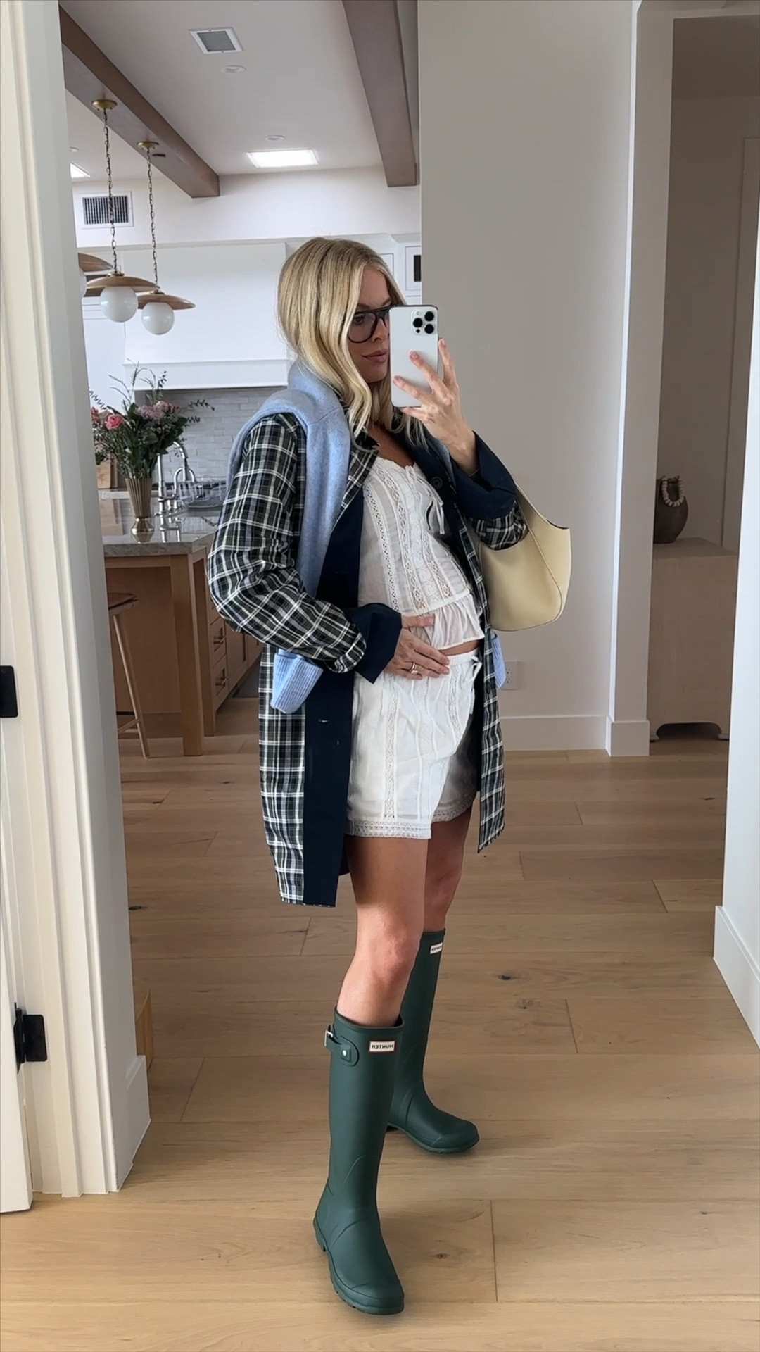 Code AFLTK for 25% off! Wearing a medium in tank, shorts, and jacket (sized up for pregnancy), medium in sweater (draped), boots run tts, bag in color cream! #kathleenpost

Spring transition outfit, rainy day outfit, bump friendly, maternity look, spring outfits 2026

#LTKootd #LTKBump #LTKSeasonal

#LTKSpringSale