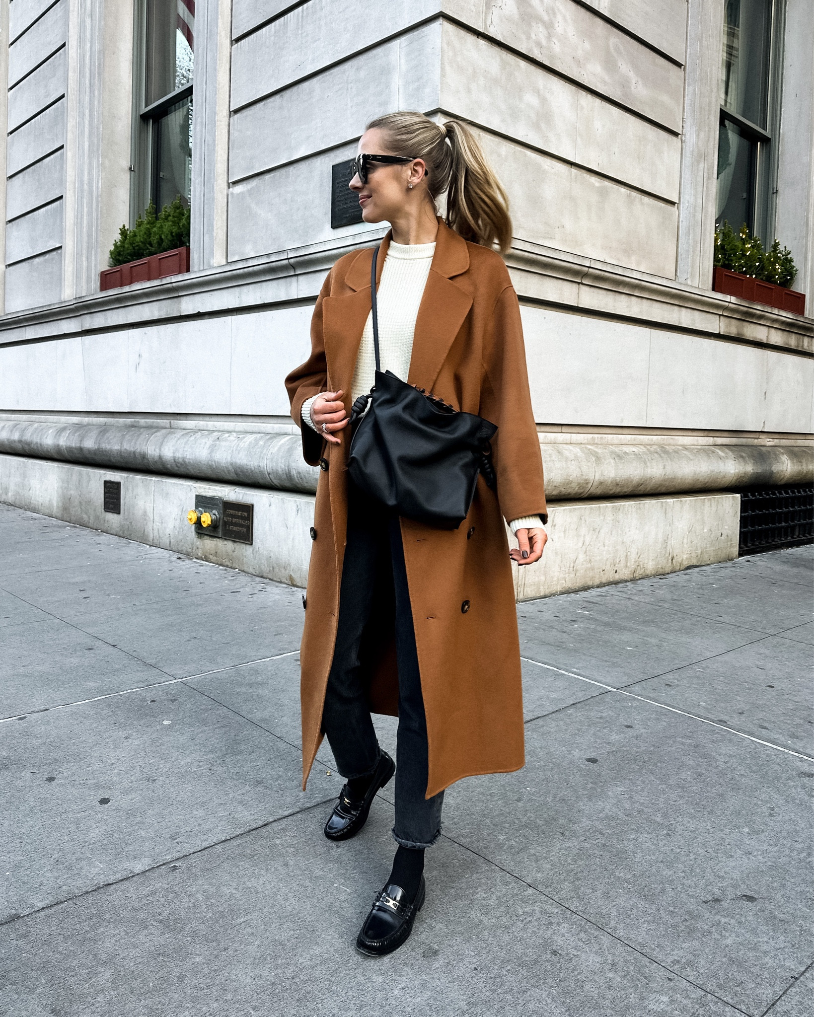 Fashion Jackson wearing camel coat (small) ivory sweater (small) black AGOLDE jeans (tts) Celine black loafers (tts) Loewe black handbag, winter outfit, fall outfit, NYC #fashionjackson #camelcoat #loafers #holiday #falloutfit #winteroutfit 

#LTKSeasonal #LTKshoecrush #LTKstyletip