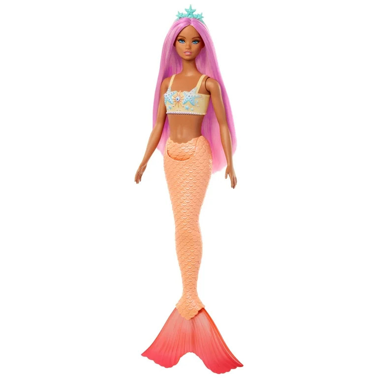 Barbie Mermaid Doll with Pink Fantasy Hair, Soft Orange Tail and Headband Accessory | Walmart (US)
