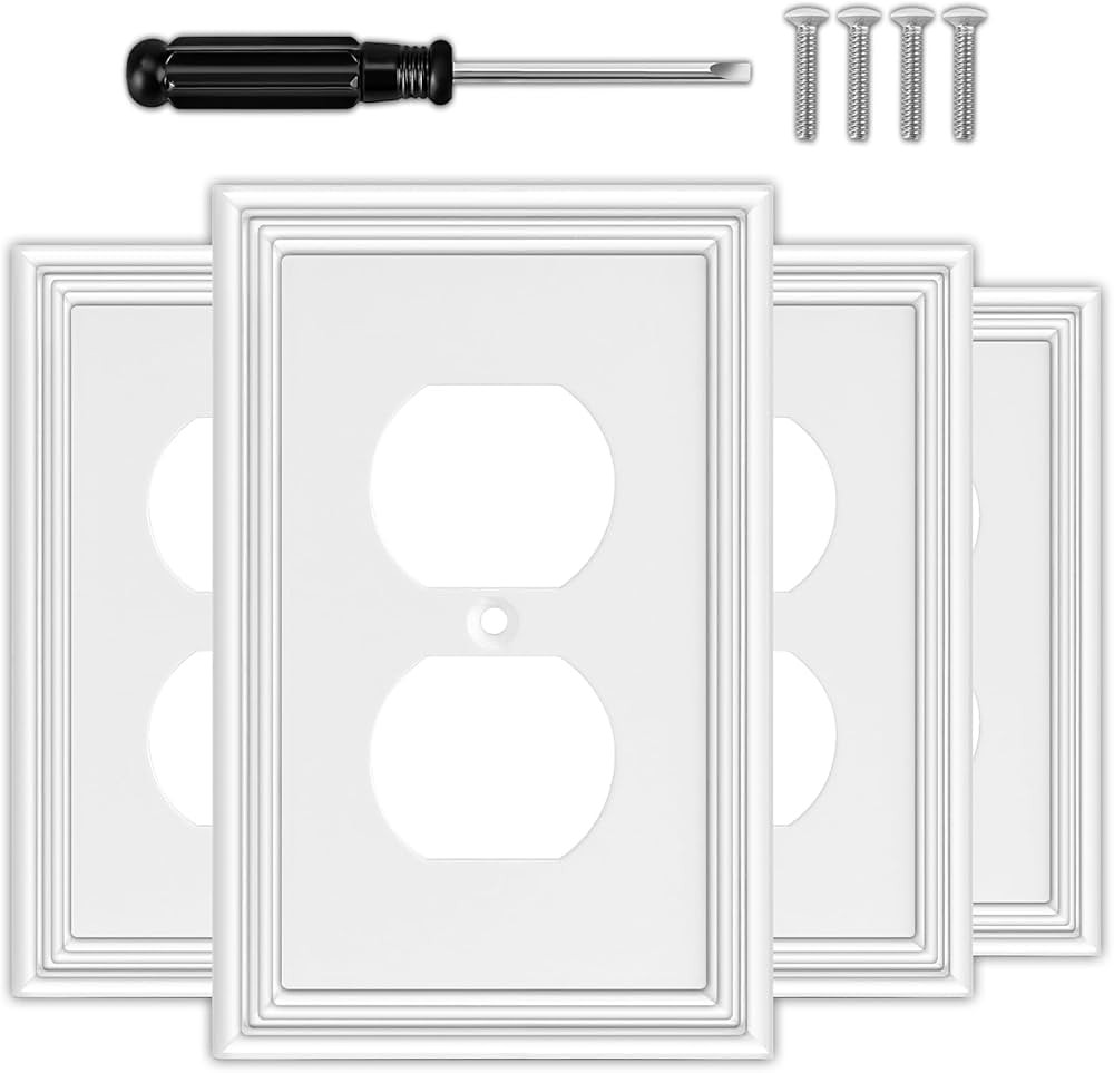 White Decorative Outlet Covers Wall Plates, Natural Material Electric Receptacle Cover Switch Pla... | Amazon (US)