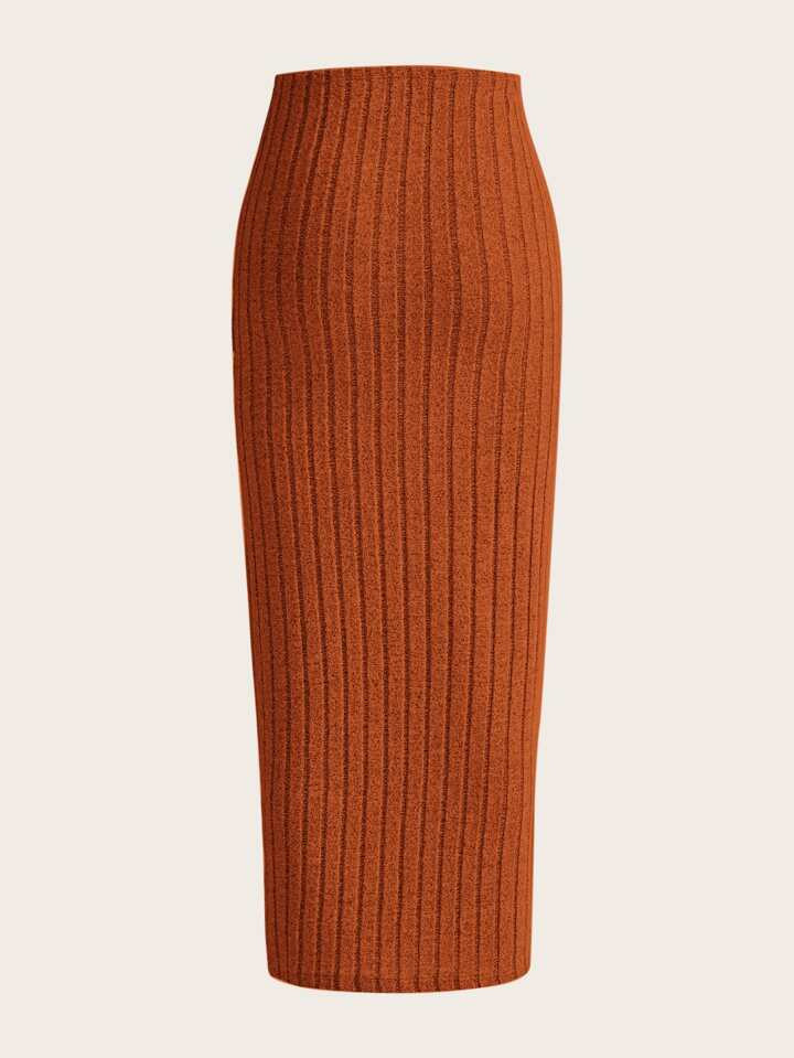 SHEIN EZwear High Waist Ribbed Knit Skirt | SHEIN