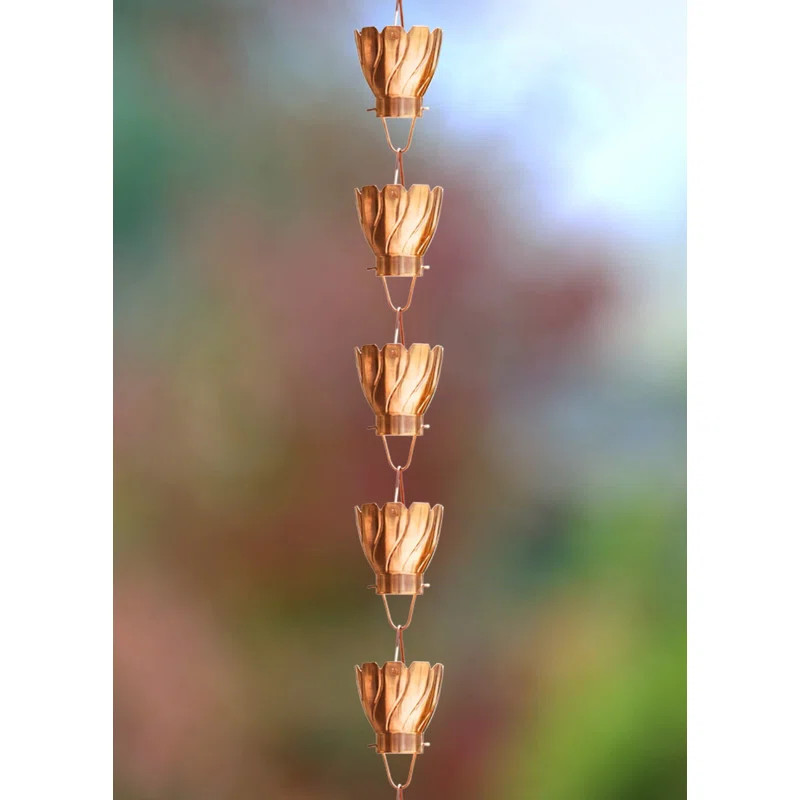 Pure Copper Akira Rain Chain Replacement Downspout for Gutters | Wayfair North America