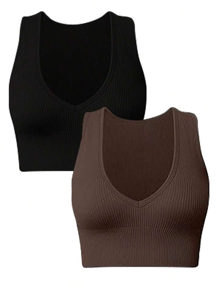 Yoga Basic 2pcs Sport Bra With V-Neckline | SHEIN