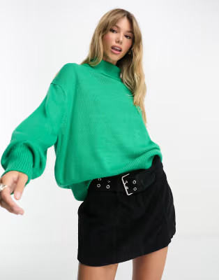 ASOS DESIGN oversized high neck jumper in green | ASOS (Global)