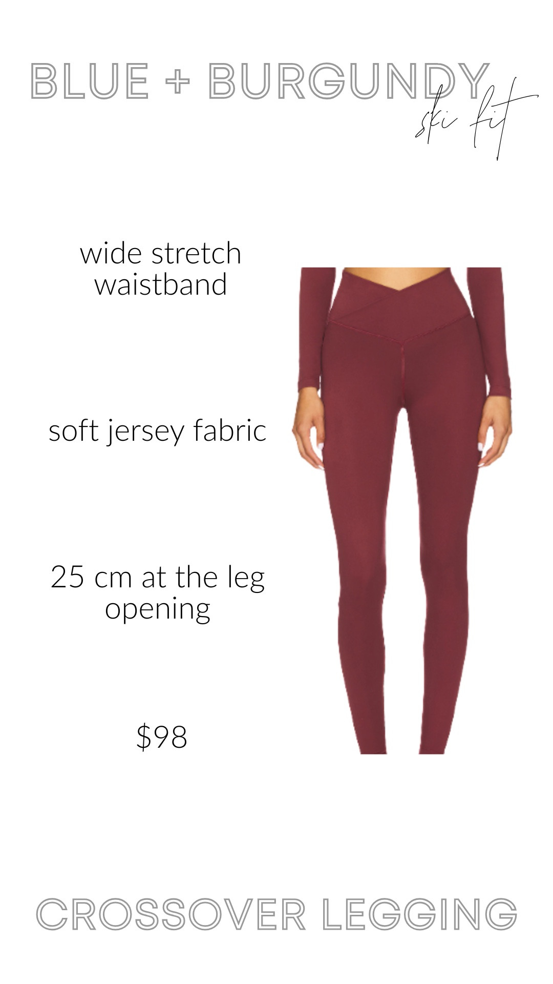 The perfect winter legging if you love a flattering fit and a rich, deep burgundy moment. This crossover waistband is so sculpting and feminine — it layers beautifully under ski jackets, puffer vests, and cozy knits, and the Port Royale color pairs effortlessly with baby blue, ivory, charcoal, and every winter neutral.
A chic, comfortable base layer for ski trips, holiday travel, or everyday cold-weather outfits. Such a good staple if you're building your winter wardrobe this season.
#LTKwinter #skigear