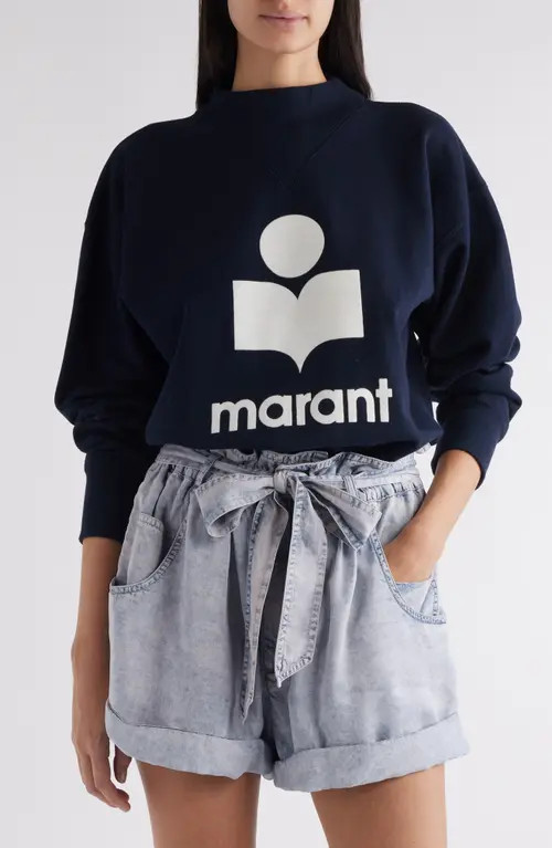 Isabel Marant Étoile Moby Flocked Logo Graphic Sweatshirt in Midnight/Natural at Nordstrom, Size... | Nordstrom