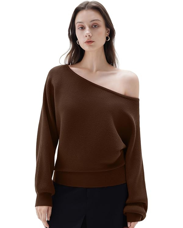 SUUKSESS Women Cashmere Oversized Off Shoulder Pullover Sweaters Boat Neck Long Sleeve Knit Jumpe... | Amazon (US)