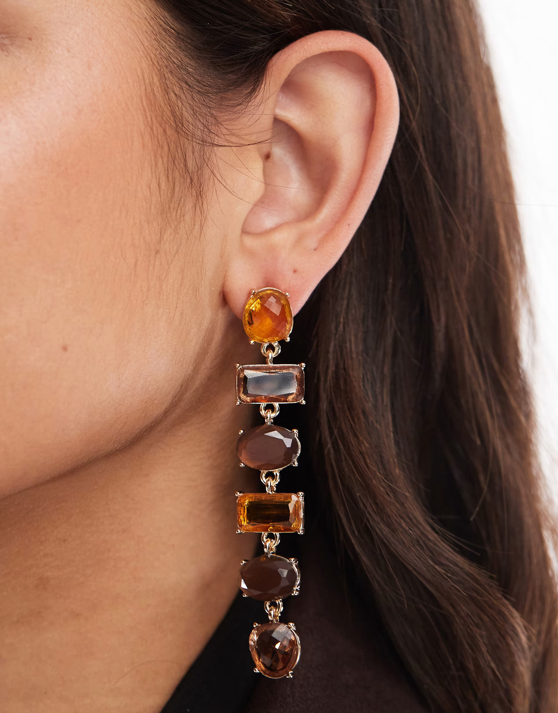 ASOS DESIGN pendant earrings with mixed amber stone-setting in gold tone | ASOS (Global)