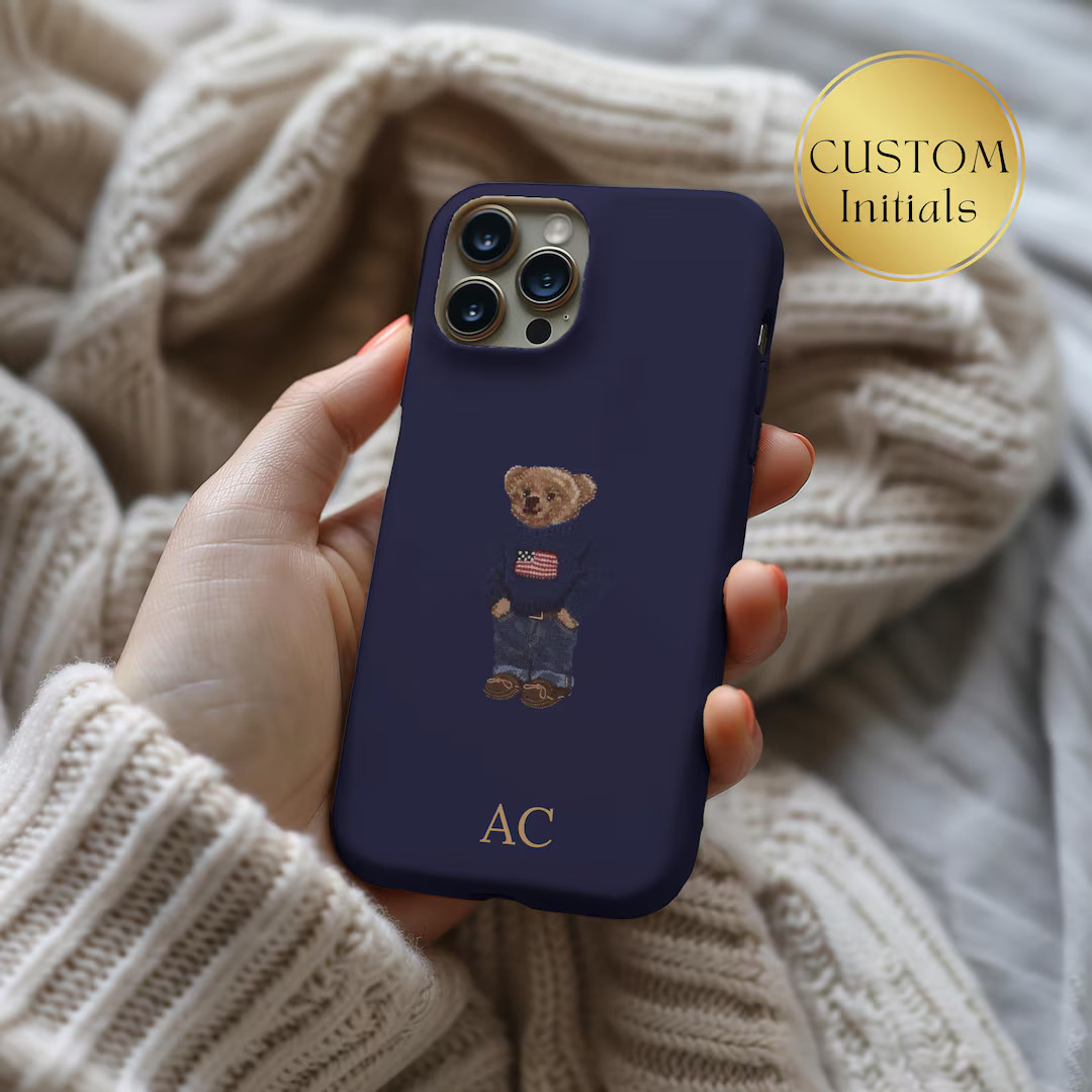 Personalized Name Initials Phone Case, Magsafe, Navy Blue Polo Teddy Bear, iPhone 16, 15, 14, 13,... | Etsy (US)