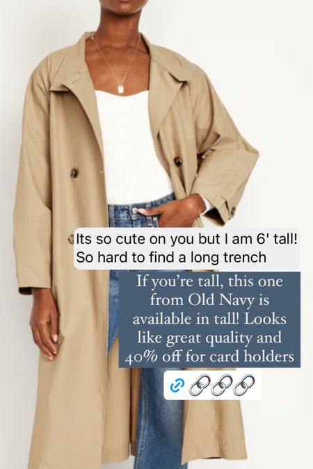 Trench coat available in tall for all the tall girlies! 40% off right now for card holders 

#LTKsalealert #LTKSpringSale #LTKfindsunder50