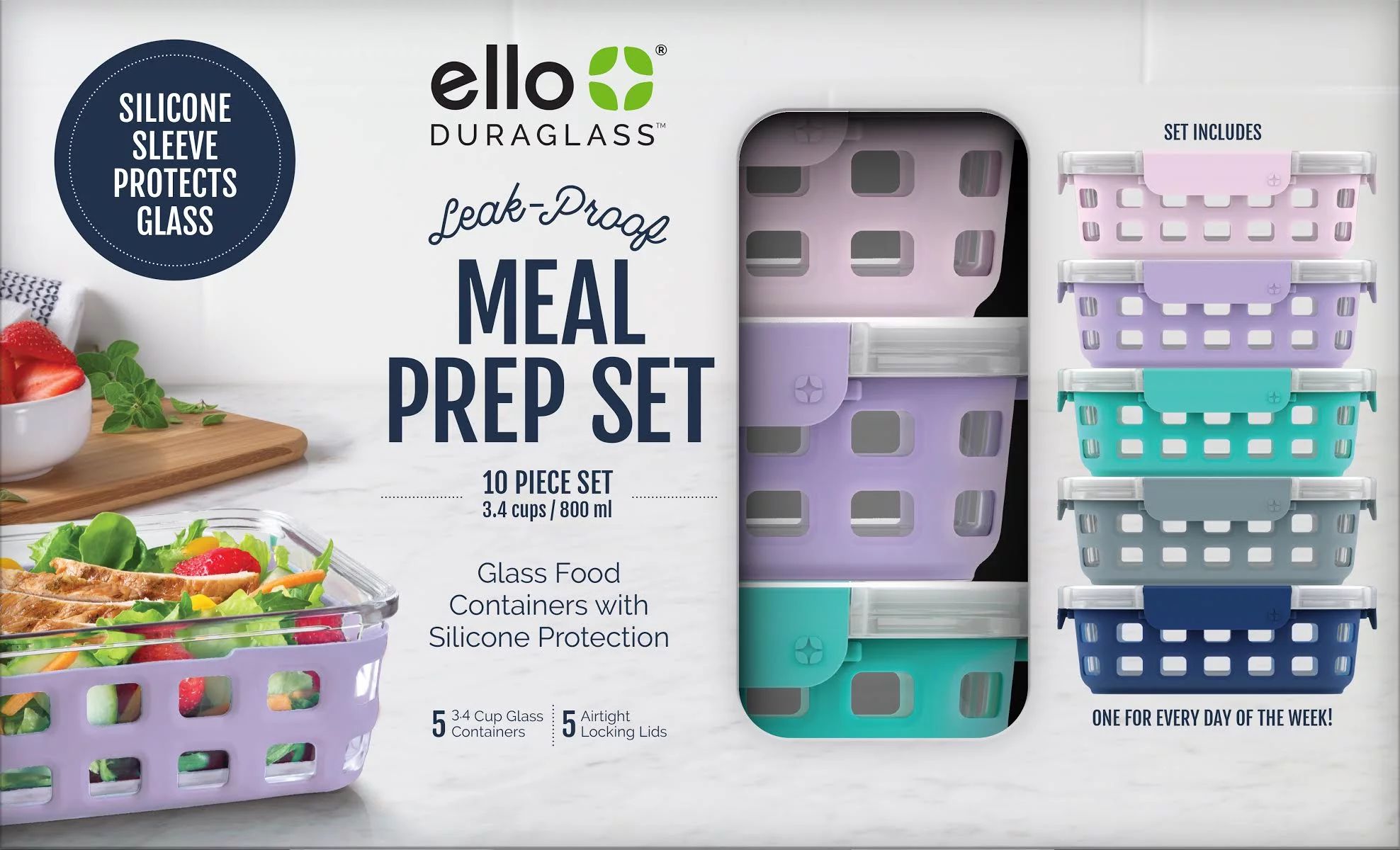 Ello Glass 3.4 Cup 27 Ounce Duraglass Food Storage Meal Prep Container Set, 10 Piece - Walmart.co... | Walmart (US)