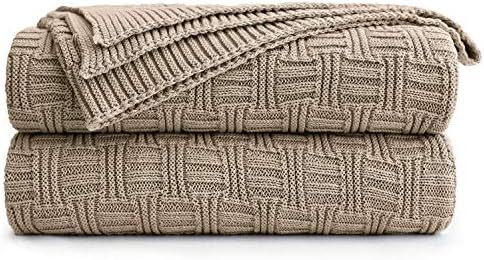 Longhui bedding Khaki Cotton Knit Throw Blanket for Couch Sofa Bed - Home Decorative Soft Cozy Sw... | Amazon (US)