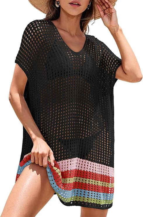 Dokotoo Women's Swimwear Beach Bikini Swimsuit Color Block Cover-ups Crochet Striped Side Split M... | Amazon (US)