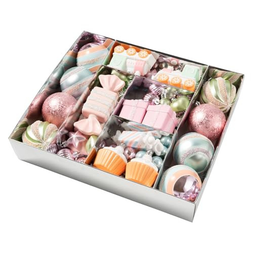 80PCS Pastel Christmas Ornaments Set, Assorted Colorful Candy Cake Giftbox Christmas Balls Ornaments, Shatterproof Xmas Baubles Hanging Decorations for Christmas Tree/Party/Holiday (Style 1) | Amazon (US)
