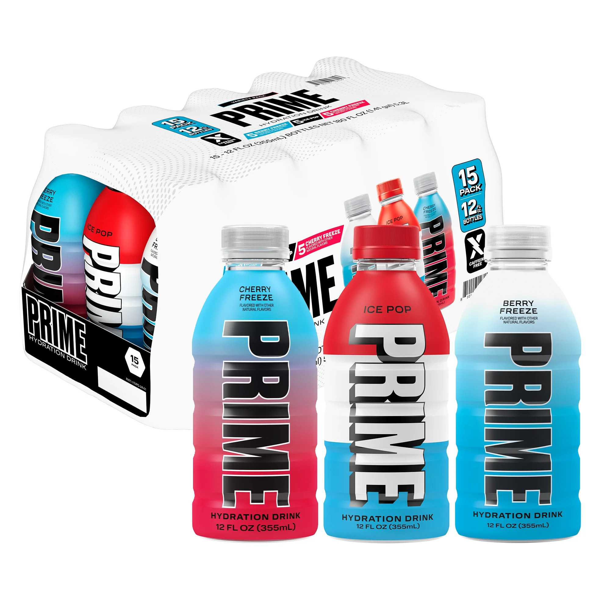 Prime Hydration Drink Variety Pack, Ice Pop (5), Berry Freeze (5), Cherry Freeze (5), 12oz 15pk | Walmart (US)