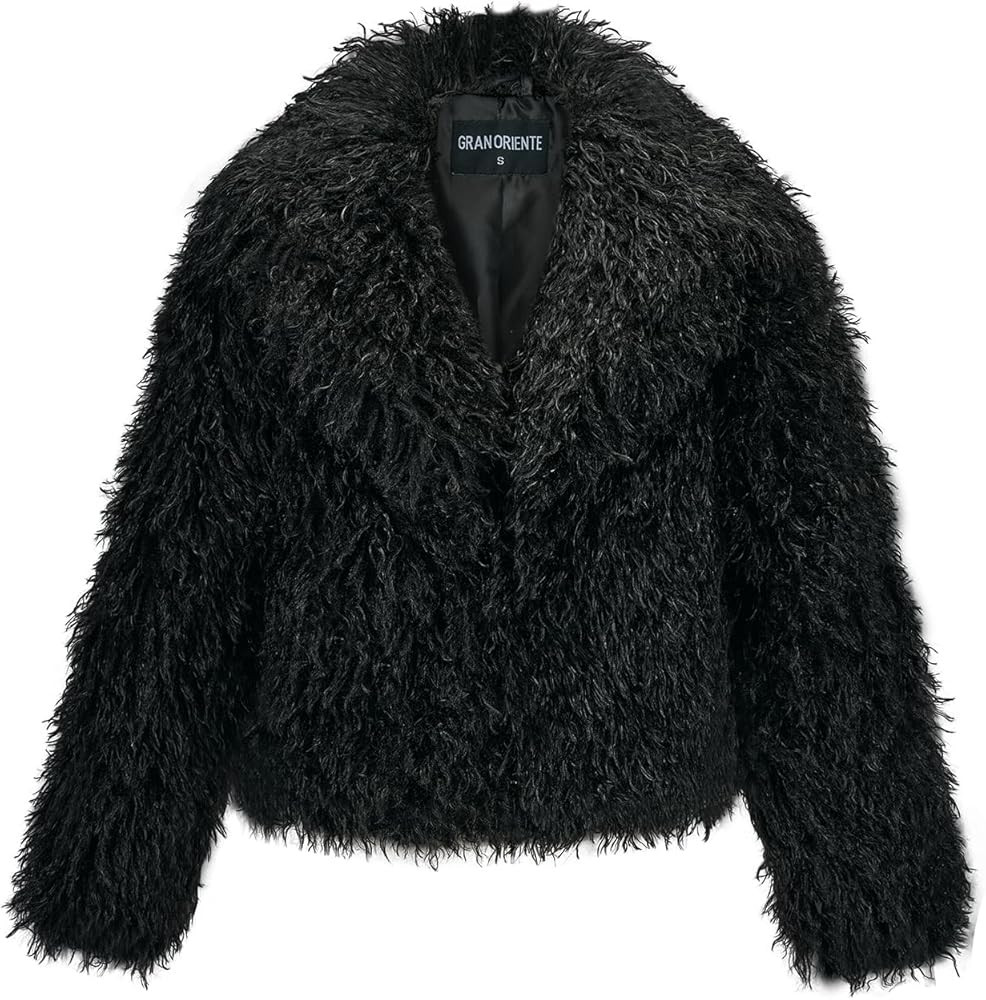 GRAN ORIENTE Women Burgundy Shaggy Cropped Jacket Coats,2025 Winter Fluffy Faux Fur Warm Long Sle... | Amazon (US)