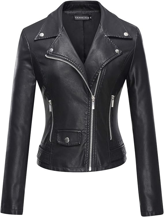 Tanming Women's Faux Leather Moto Biker Short Coat Jacket | Amazon (US)