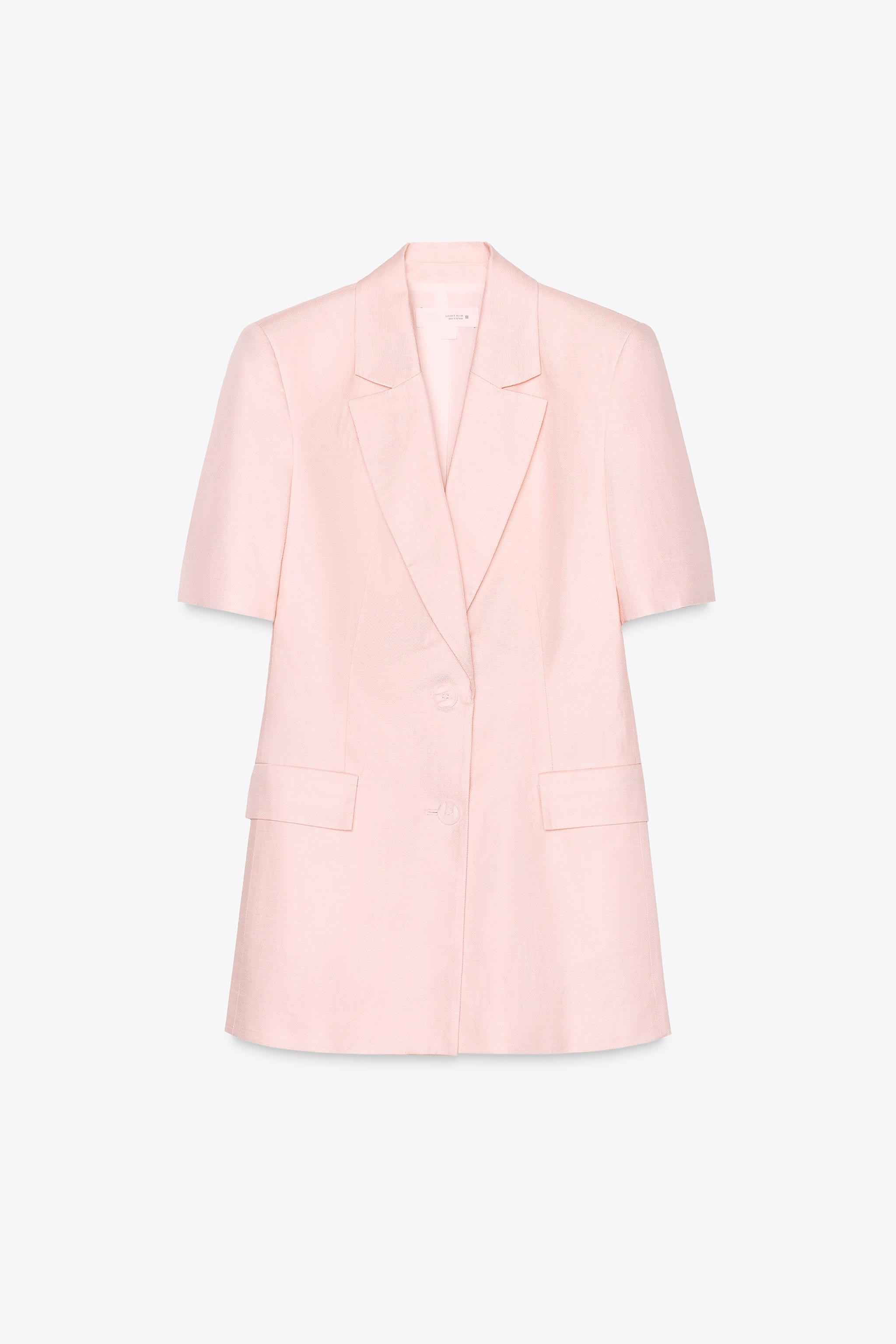 TAILORED SHORT SLEEVE LINEN BLEND BLAZER Pink Oyster-white | Zara US