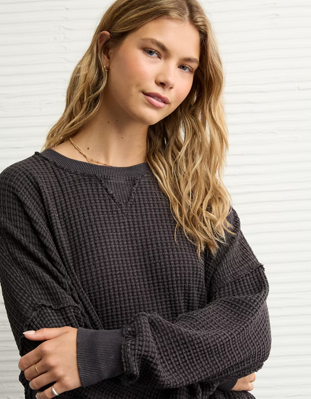 AE Big Hug Crew Neck Waffle Sweatshirt | American Eagle Outfitters (US & CA)