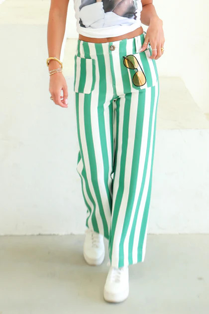 Michaela Green Striped Striped Wide Leg Pant | The Willow Tree