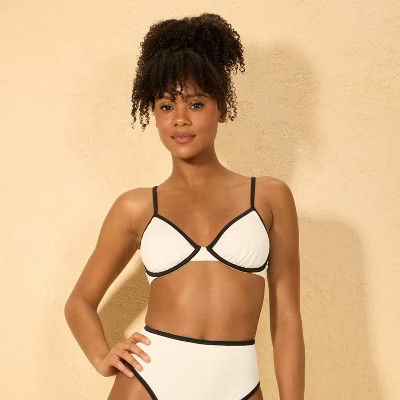 Women's Contrast Binding Demi Underwire Bikini Top - Shade & Shore™ Cream/Black | Target