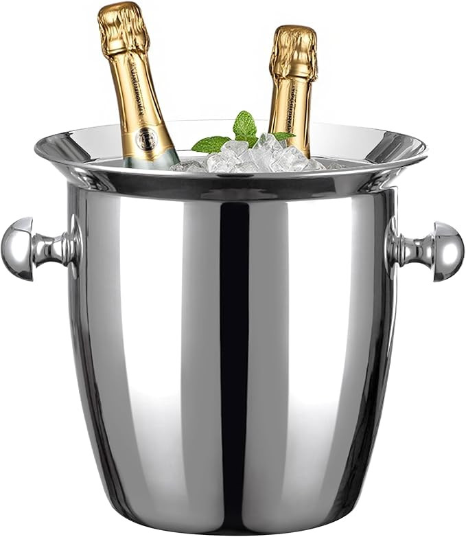 Ice Bucket, Large Ice Bucket for Parties, 5L Portable Stainless Steel Wine Buckets with Handle fo... | Amazon (US)
