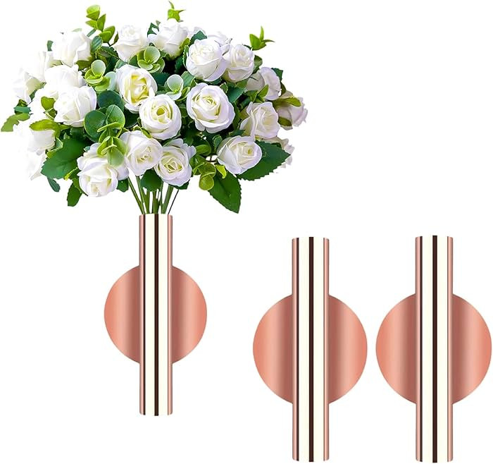 2 Pcs Gold Wall Decor, Plant Wall Vase Metal Tube Decoration Holder Used to Display Dried Flowers... | Amazon (US)