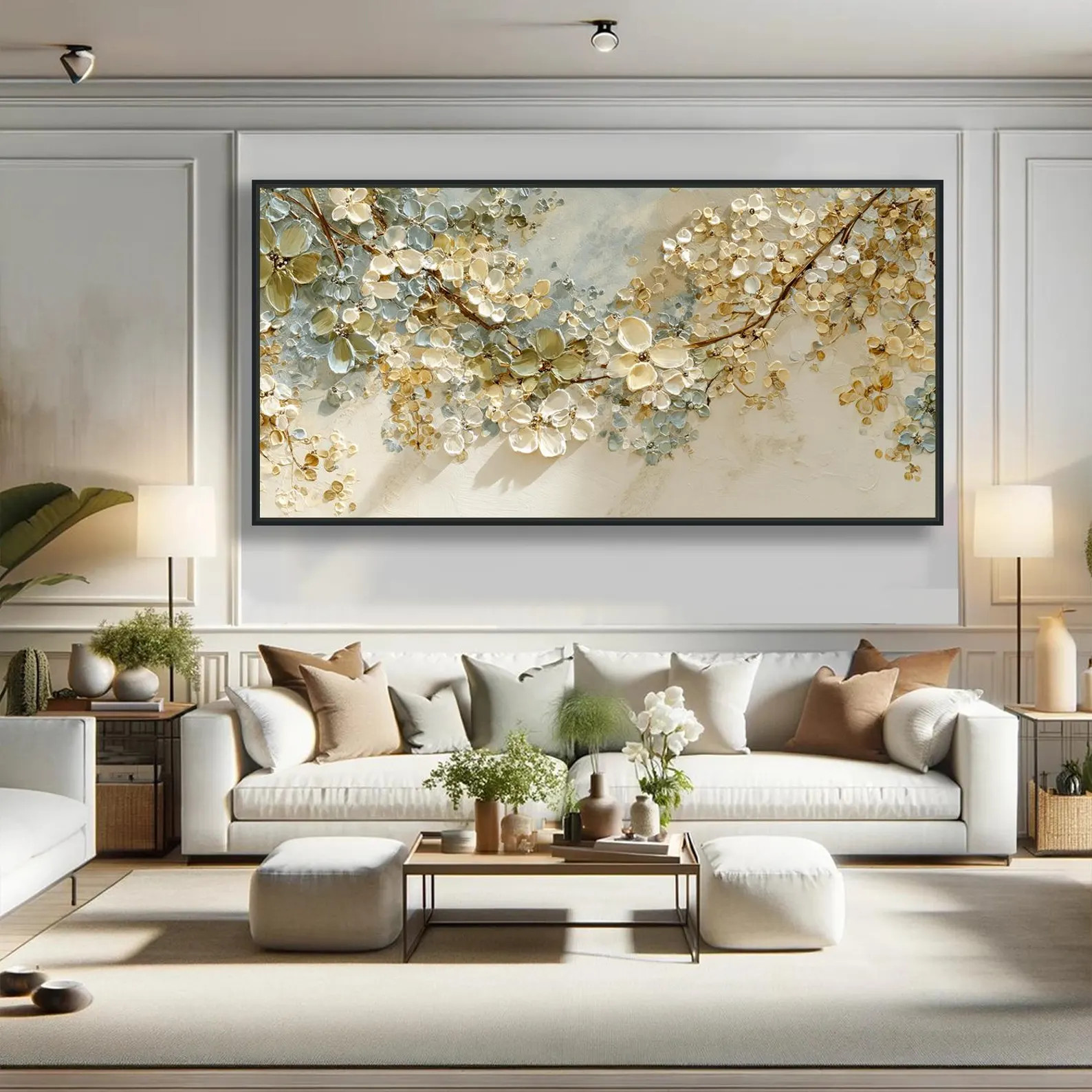 Textured Flower Wall Art 3D White Oil Painting On Canvas Hand Painted Gold Abstract Blossom Paint... | Etsy (Global)