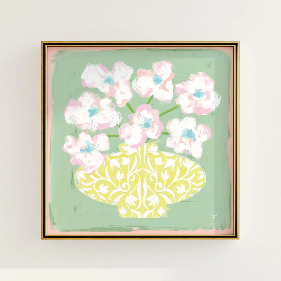 Green & Pink Floral Wall Art | Modern Southern Botanical Print | Grandmillennial Digital Download... | Etsy (US)