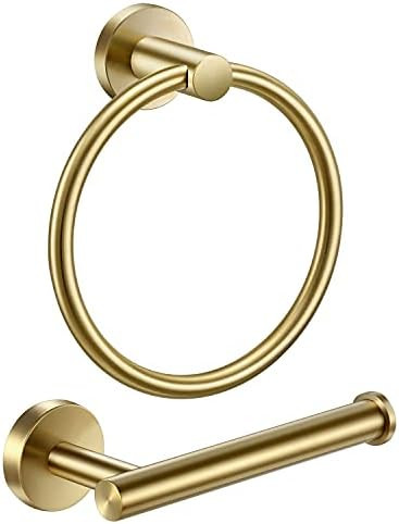 Pynsseu Brushed Gold Bathroom Accessories, SUS 304 Stainless Steel Wall Mount Hand Towel Ring Toi... | Amazon (US)