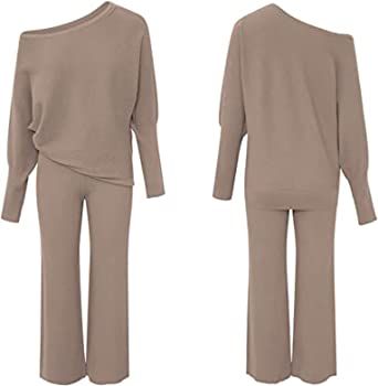 Fixmatti Women Knitted Outfits High Neck Sweater Wide Leg Pant Set 2 Pieces Sweatsuit | Amazon (US)