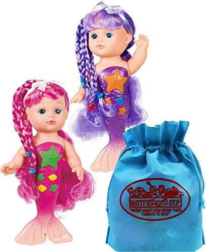 Toysmith Magical Mermaid Bathtime Dolls (9") Gift Set Bundle with Matty's Toy Stop Storage Bag - 2 P | Amazon (US)
