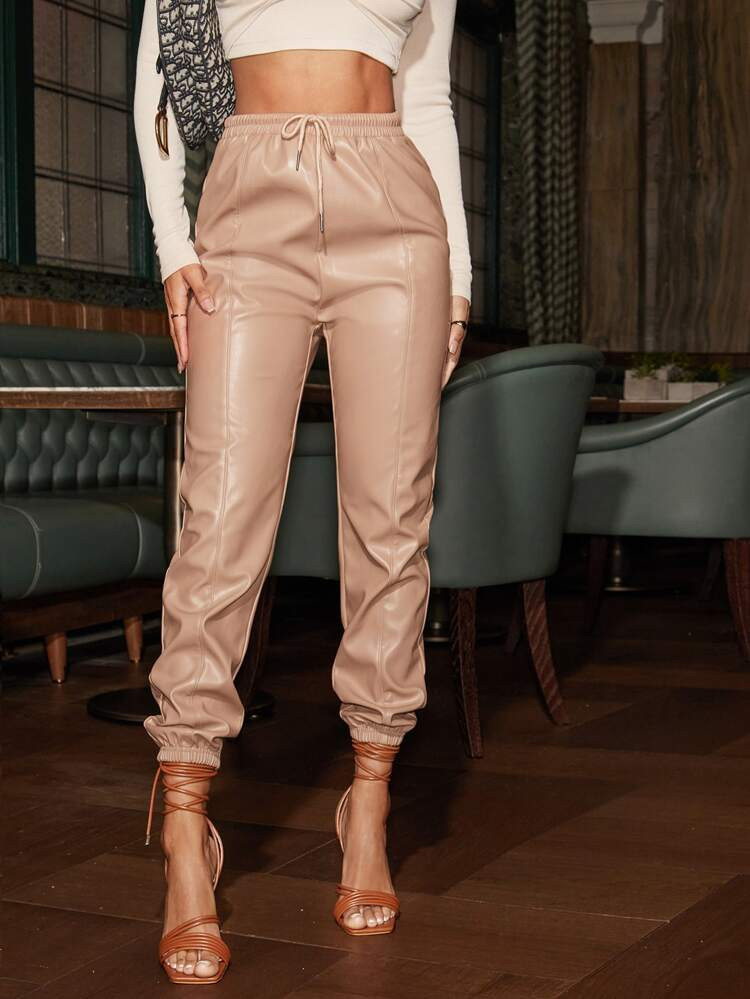 SHEIN BAE Knot Waist PU Leather Pants | SHEIN